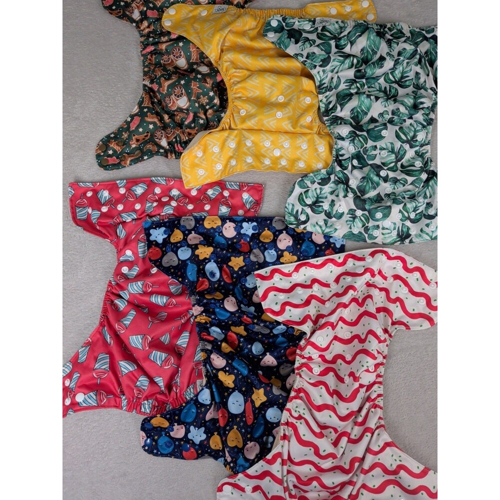Lot Of 6 Reusable Texas Tushies Cloth Diaper Flex Fit Pocket (Xl Fit) 7-70 Lbs